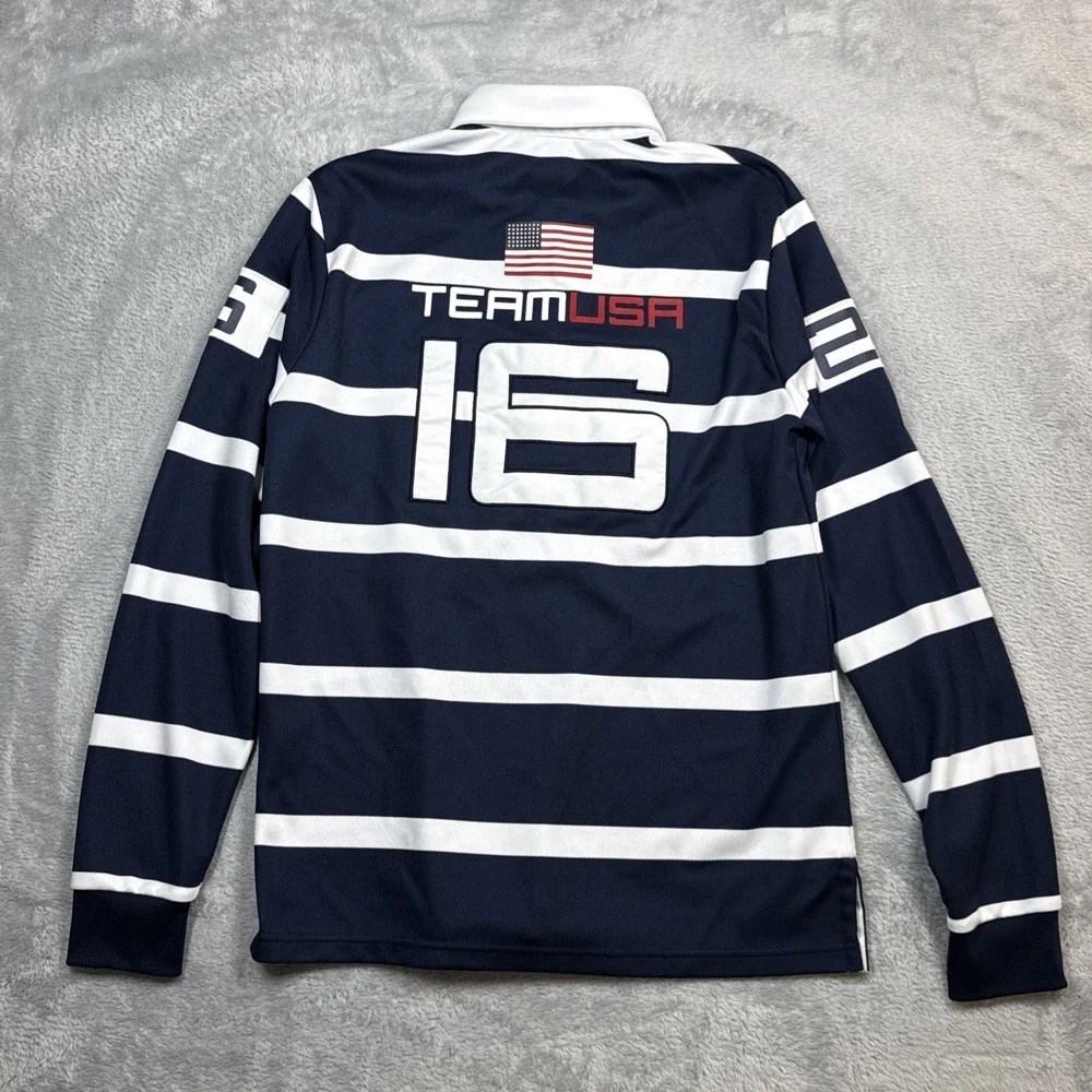 Polo Ralph Lauren Paralympic Team Polo Shirt Men Medium USA Striped Blue 2016